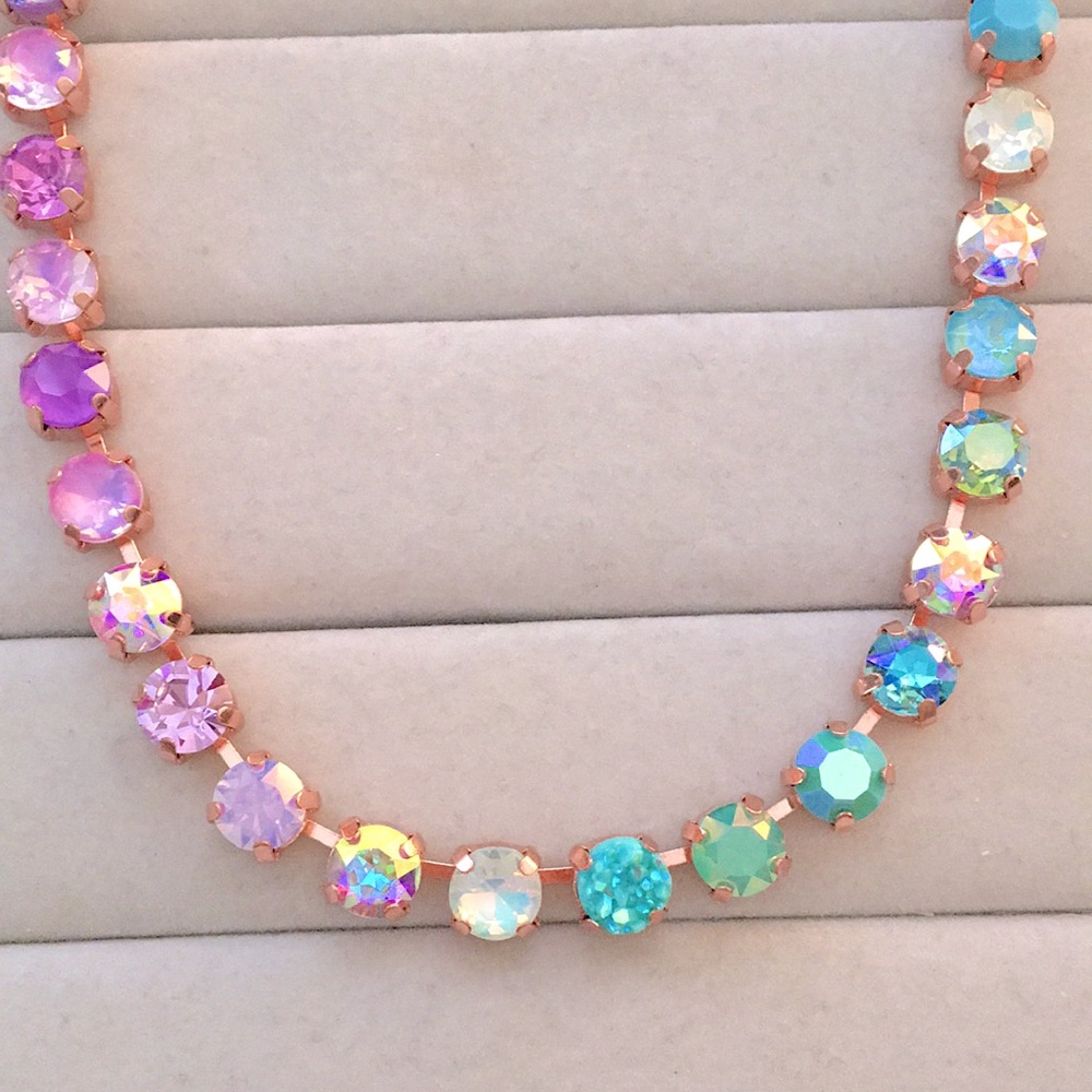 Iridescent Purple Opal + Turquoise Ombre Rose Gold Crystal Statement Necklace - Picture 6 of 14